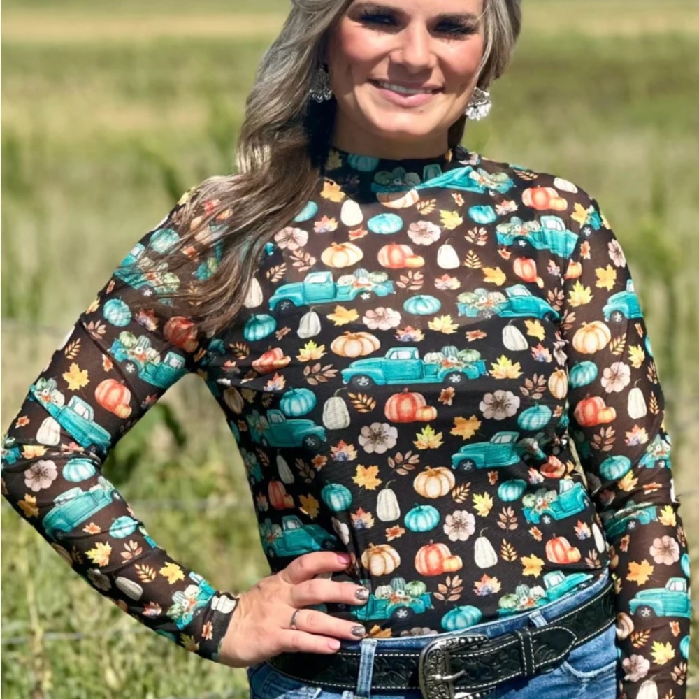 Pumpkin Patch Mesh Top